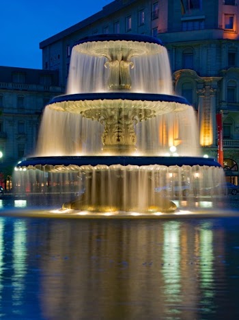 Yellow Lights on Water Fountains