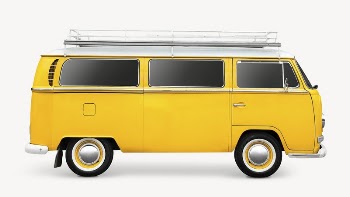 Yellow minivan sticker, retro vehicle | Free PSD - rawpixel