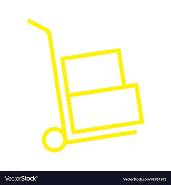 yellow moving hand truck line art icon