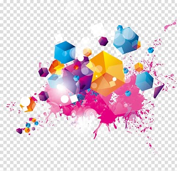 Yellow, pink, and blue abstract painting, Color Illustration, Colorful Cube transparent background PNG clipart