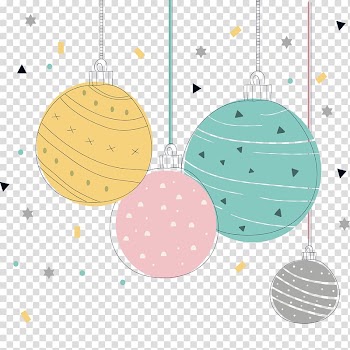Yellow, pink, blue, and brown baubles illustration, Christmas Party, Christmas party cartoon elements transparent background PNG clipart