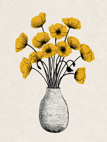 Yellow Poppies in Minimalist Vase Linocut