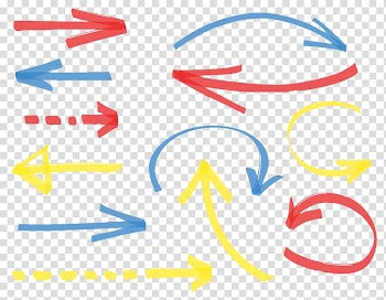 Yellow, red, and blue arrow directions illustration, Marker pen Arrow Euclidean Drawing, Mark pen hand colored arrows transparent background PNG clipart