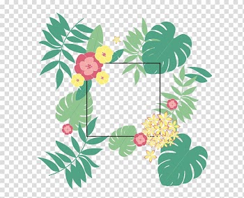 Yellow, red, and green floral digital frame, Summer Leaf Euclidean Typeface, Leaves Flowers Decorative Patterns Summer Background transparent background PNG clipart