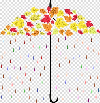 Yellow, red, and orange leaves umbrella and rain illustration, Rain Wet season Umbrella Autumn Cloud, Abstract umbrella transparent background PNG clipart