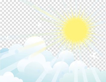Yellow sun, clouds, and birds illustraiton, Sun light transparent background PNG clipart