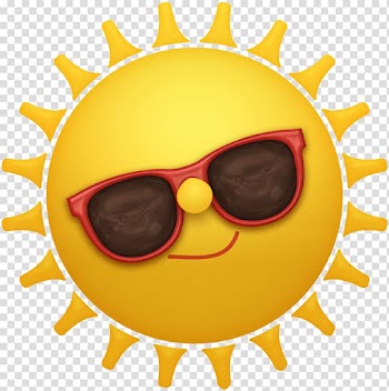 Yellow sun wearing red sunglasses , Logo Icon, Summer banner transparent background PNG clipart