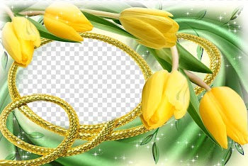Yellow tulip flowers with gold lace frame, frame , Mood Frame Template transparent background PNG clipart