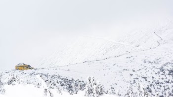 yellow vehicle on white snow field