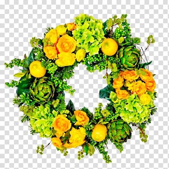 Yellow , yellow and green flower wreath transparent background PNG clipart
