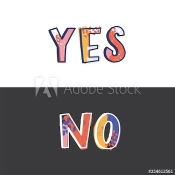 Yes and No words written with funky calligraphic font isolated on black and white background