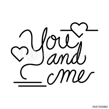 you and me lettering with hearts decoration design