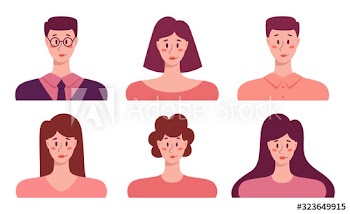 Young adult people avatar set, business men and women portrait v