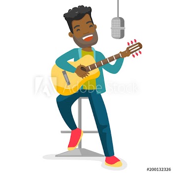 Young african-american male singer playing guitar