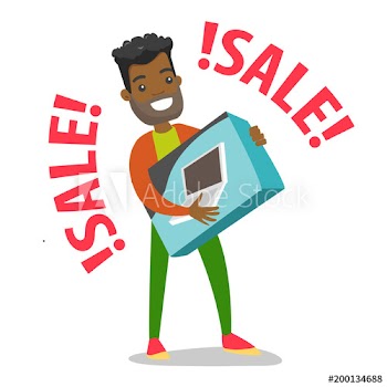 Young african-american man buying a laptop on big sale