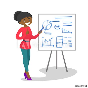 Young african-american teacher pointing at the board with a pencil