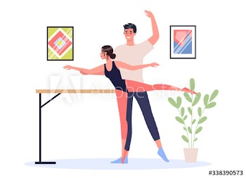 Young artistic female and male ballet dancer standing in pose