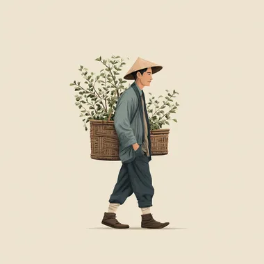Young Asian Farmer with Bamboo Basket Young Asian Farmer with Bamboo Basket
