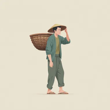 Young Asian Farmer with Bamboo Basket Young Asian Farmer with Bamboo Basket