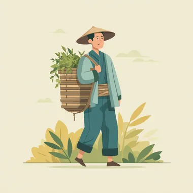 Young Asian Farmer with Bamboo Basket Young Asian Farmer with Bamboo Basket