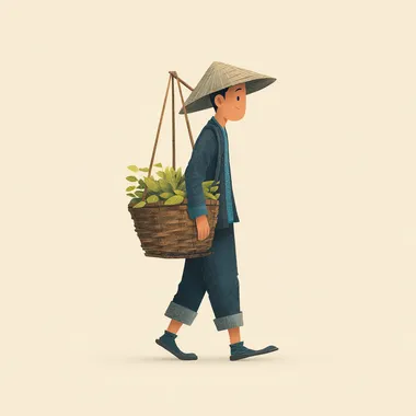 Young Asian Farmer with Bamboo Basket Young Asian Farmer with Bamboo Basket