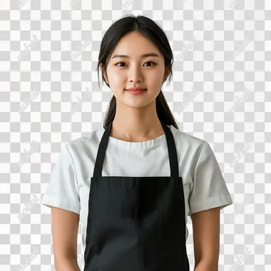 Young Asian Woman in Apron: Front View Portrait