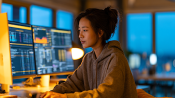 Young Asian Woman Software Engineer in Modern Office