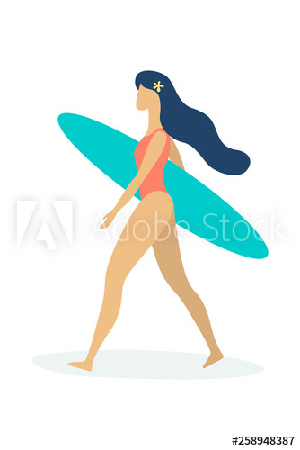 Young beautiful girl surfer with board on the summer beach