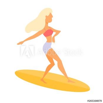Young beautiful girl surfer with board on the summer beach