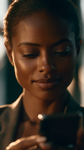 Young Black Woman Engaged with Smartphone