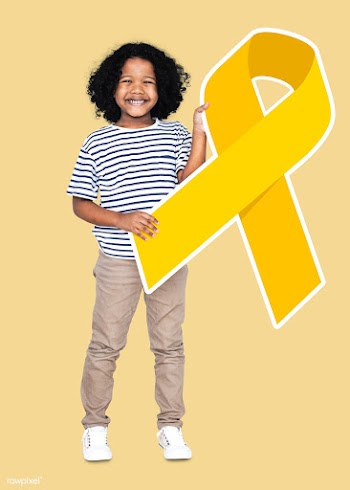 Young boy holding gold ribbon supporting chil.. | Free stock psd mockup - 491687