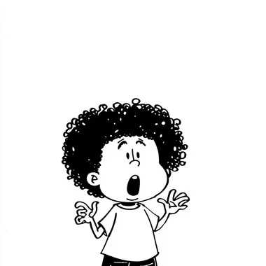 Young boy in shock and excitement, messy black hair, comic-style art Young boy in shock and excitement, messy black hair, comic-style art