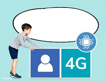 Young boy with online network technology | Free stock psd mockup - 504061