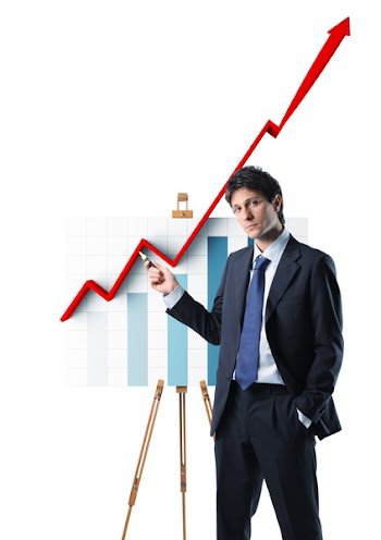 young businessman and growing 3d stat chart