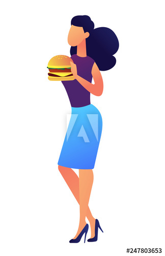 Young businesswoman eating hamburger vector illustration