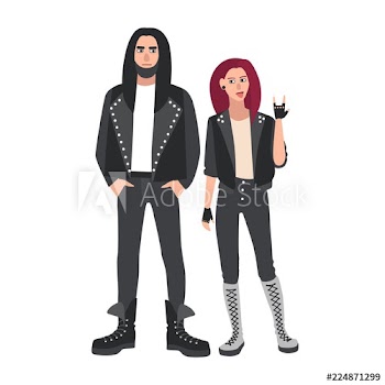 Young couple dressed in black leather clothes
