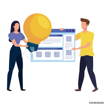 young couple with web page and light bulb design