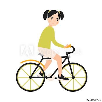 Young cute smiling girl riding bicycle