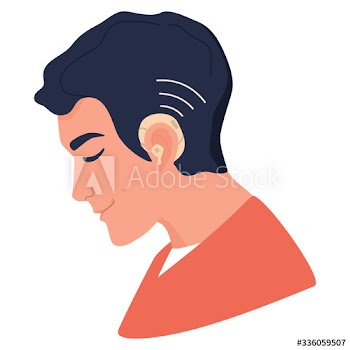 Young deaf man with hearing aid