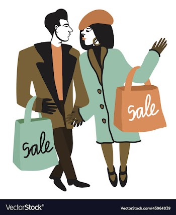 young elegant couple with bags sale concept