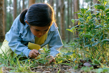 Young Explorer Examining Nature
