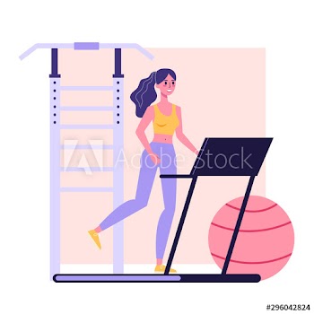 Young fit woman running on a treadmill, sport exercise