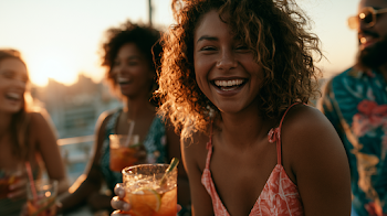 Young Friends Enjoying a Rooftop Summer Party at Sunset