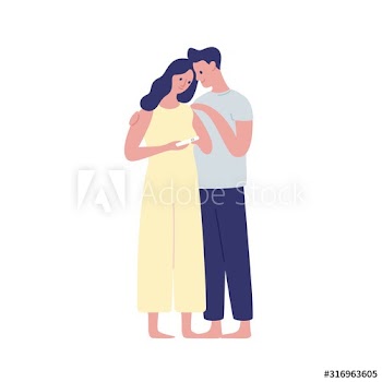 Young future parents hugging flat vector illustration