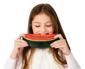 Young girl eating a watermelon | Free stock psd mockup - 7307