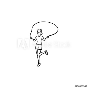 Young girl skipping over rope hand drawn outline doodle icon