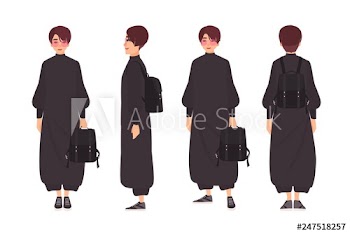 Young girl with short hair and sunglasses wearing stylish jumpsuit and holding backpack
