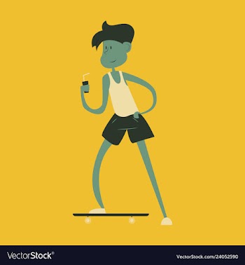 Young guy rides on skateboard on city streets vector image