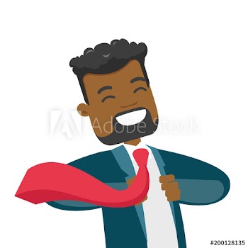 Young happy african-american powerful businessman opening his jacket like superhero