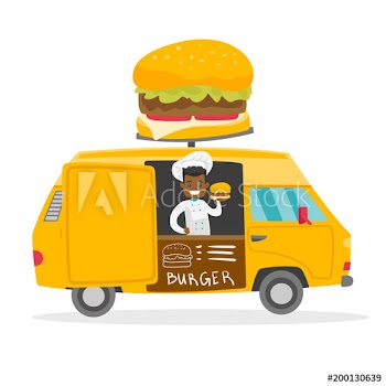 Young happy african-american street seller selling burgers